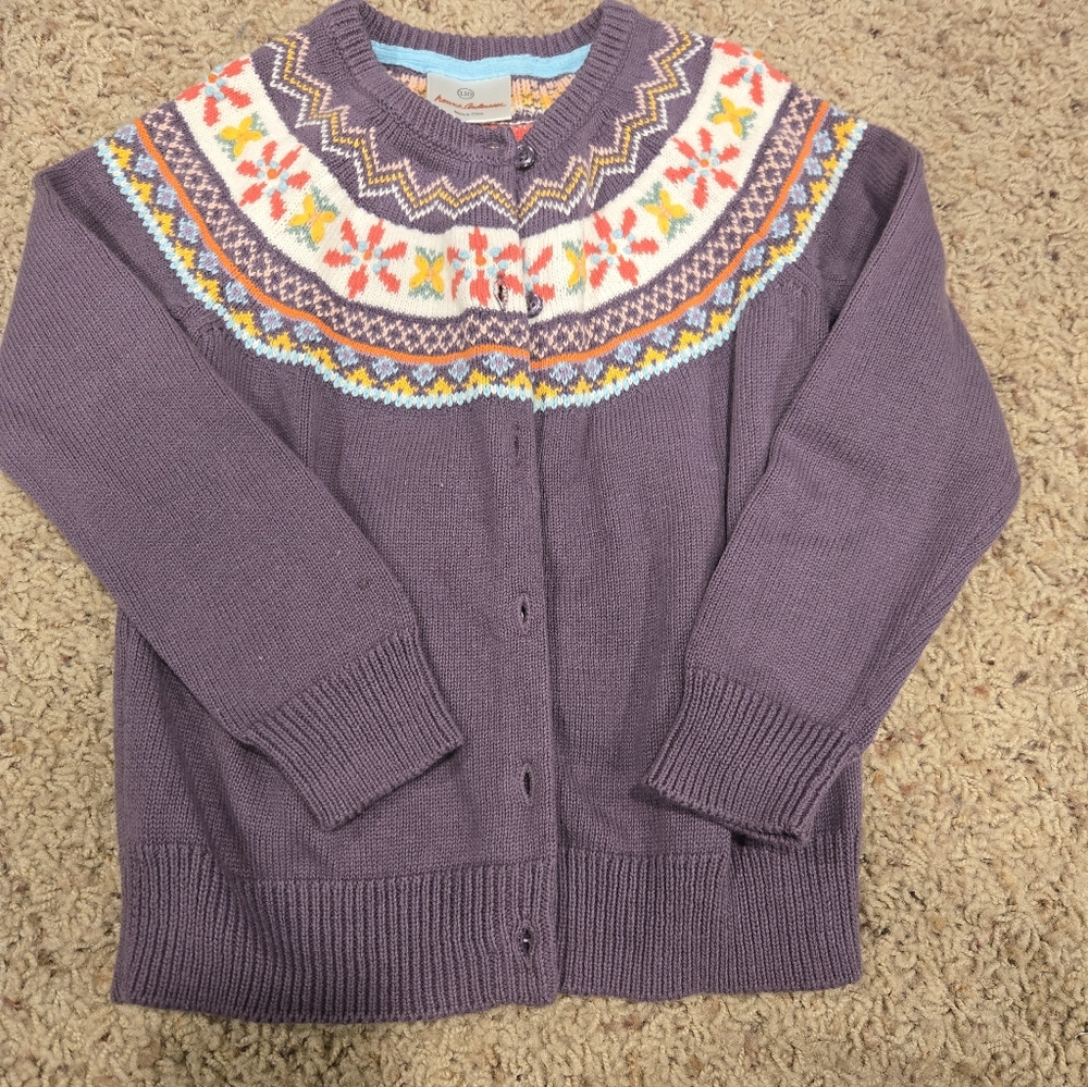 Hanna Anderson Purple Cardigan With Floral Yoke Size 110 Or 5